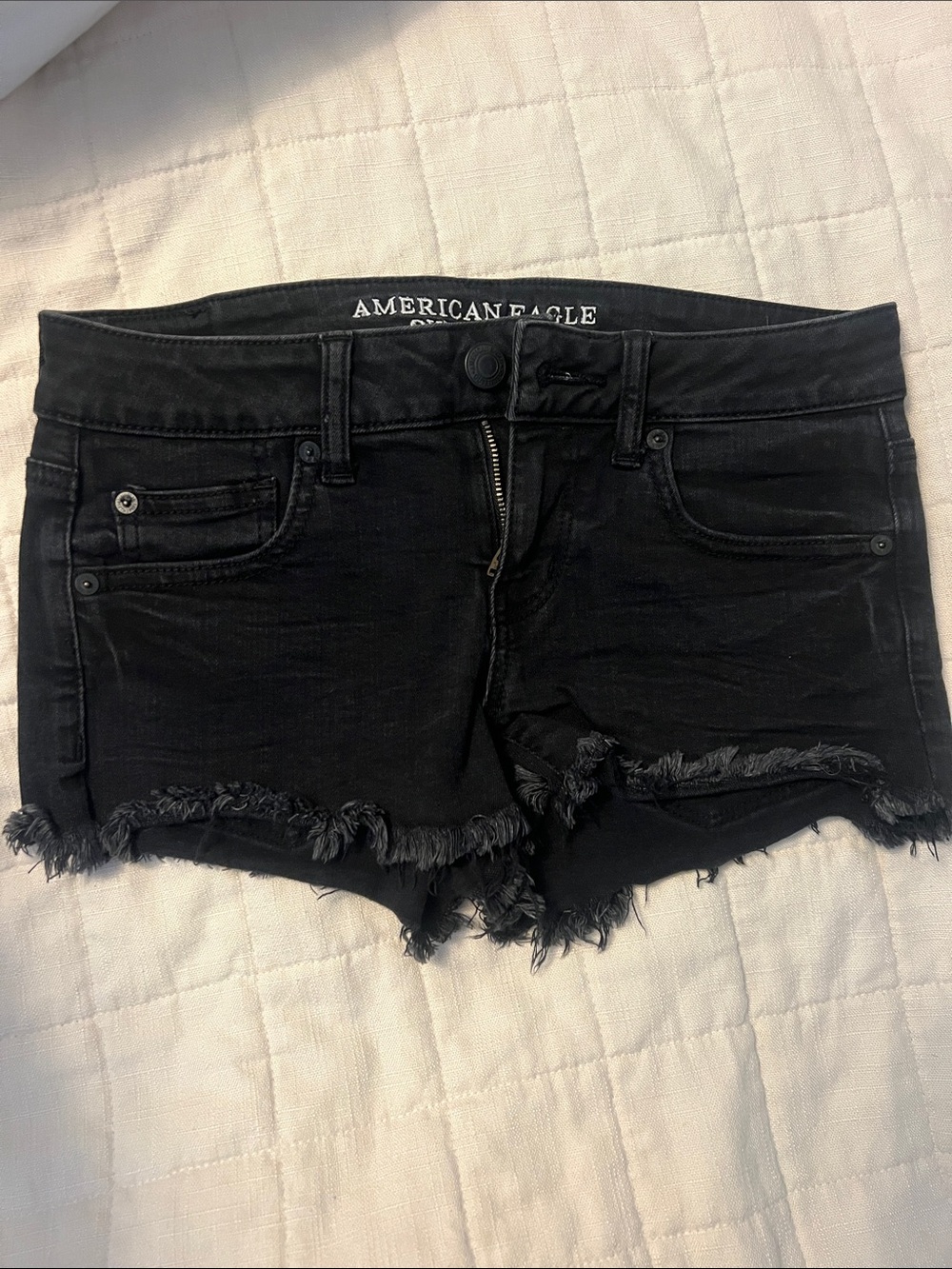 American Eagle Outfitters Black Frayed Hem Jean Shorts